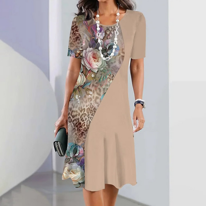 🌸Damska elegancka sukienka z okrągłym dekoltem w kwiatowy print