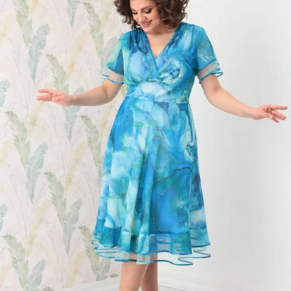 🌸Damska zwiewna sukienka midi z kopertowym dekoltem