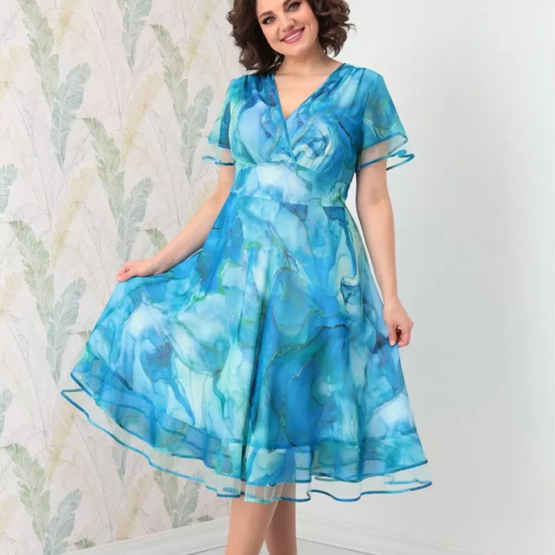 🌸Damska zwiewna sukienka midi z kopertowym dekoltem