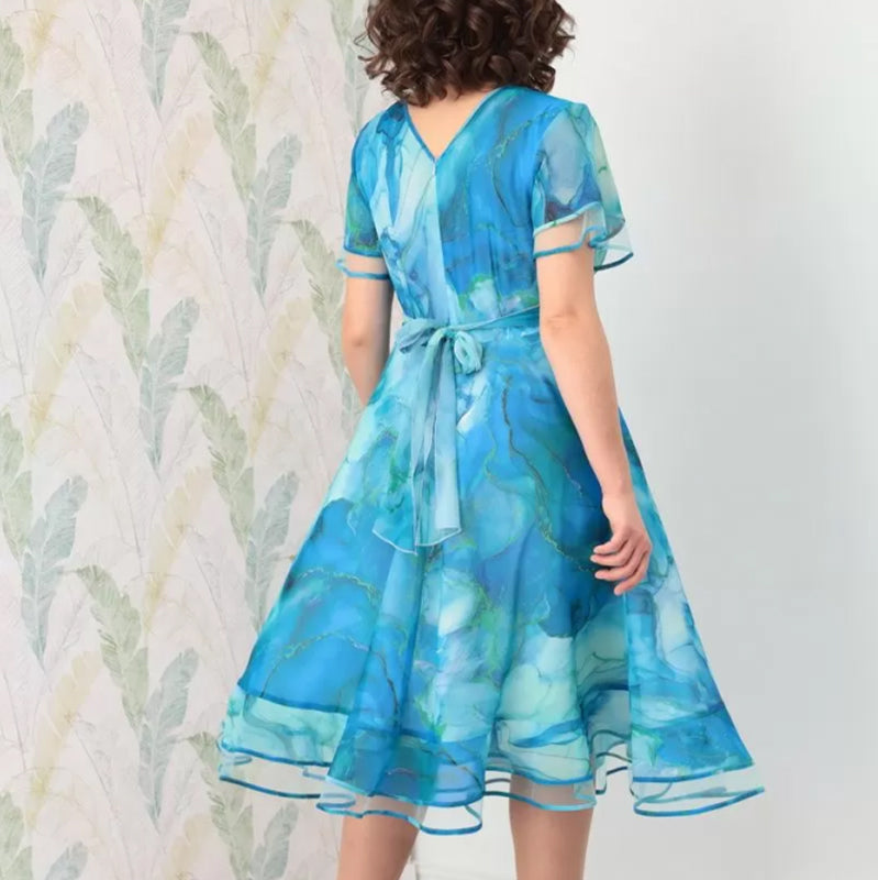 🌸Damska zwiewna sukienka midi z kopertowym dekoltem