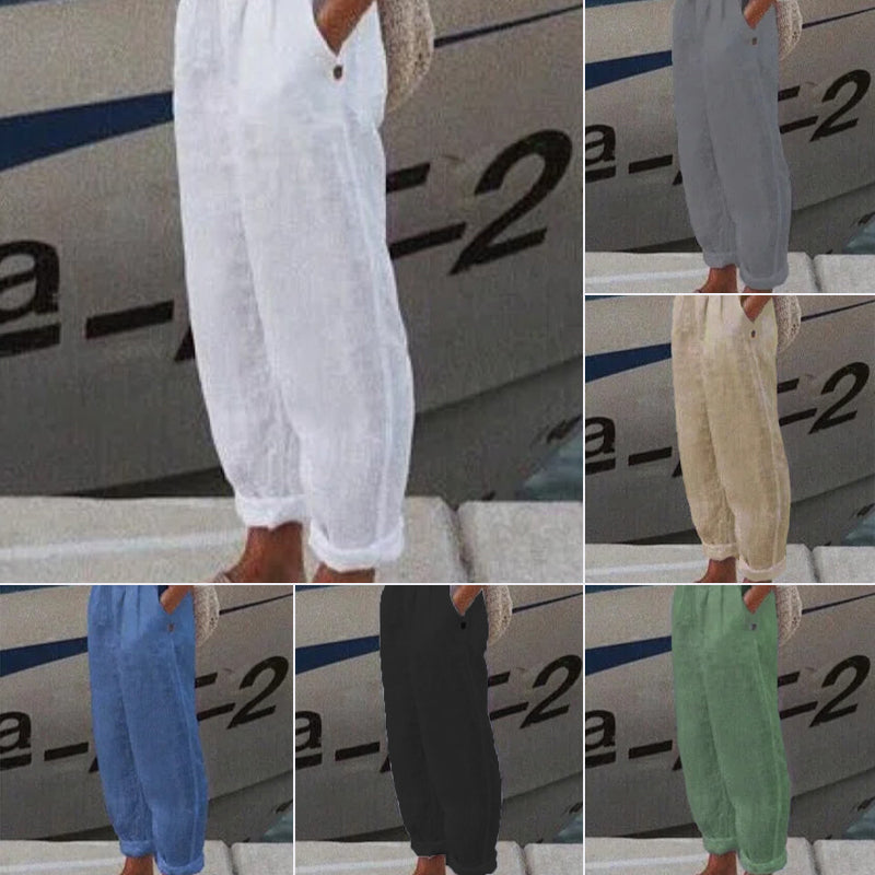 Oddychające Lniane Spodnie Casualowe