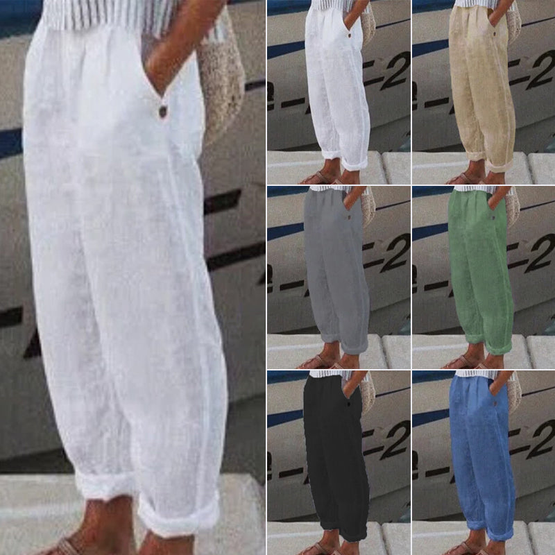Oddychające Lniane Spodnie Casualowe