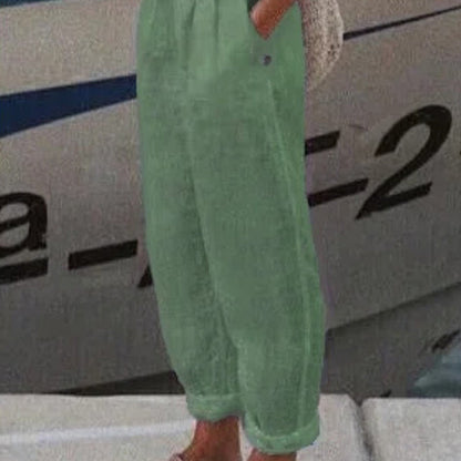 Oddychające Lniane Spodnie Casualowe