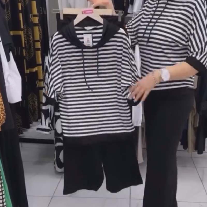 ✨Komplet damski: top w paski i spodnie w jednolitym kolorze