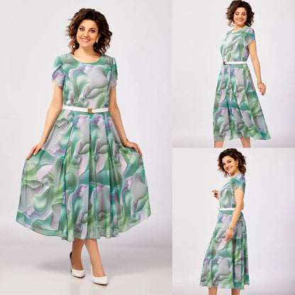 💞Sukienka z abstrakcyjnymi kwiatami i fantazją (z paskiem)