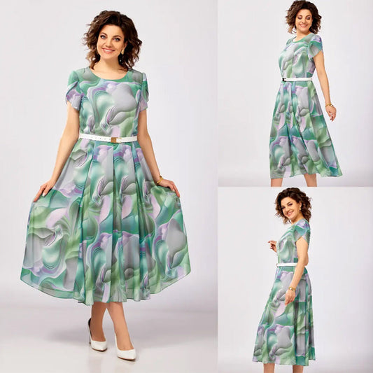 💞Sukienka z abstrakcyjnymi kwiatami i fantazją (z paskiem)