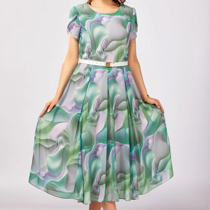 💞Sukienka z abstrakcyjnymi kwiatami i fantazją (z paskiem)