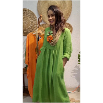 💖Limitowana wyprzedaż 20% ZNIŻKI💖Damska casualowa sukienka lniana z długim rękawem w stylu boho