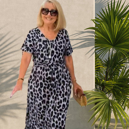 💃Sukienka z nadrukiem w panterkę i dekoltem w serek