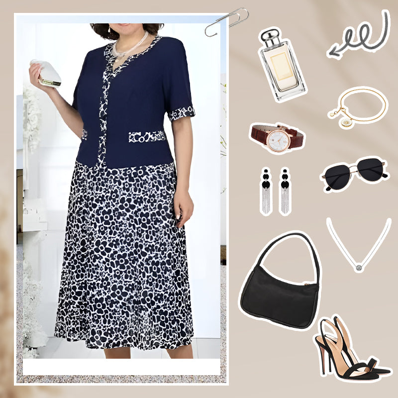 Damska elegancka imitacyjna dwuczęściowa sukienka z kwiatowym wzorem