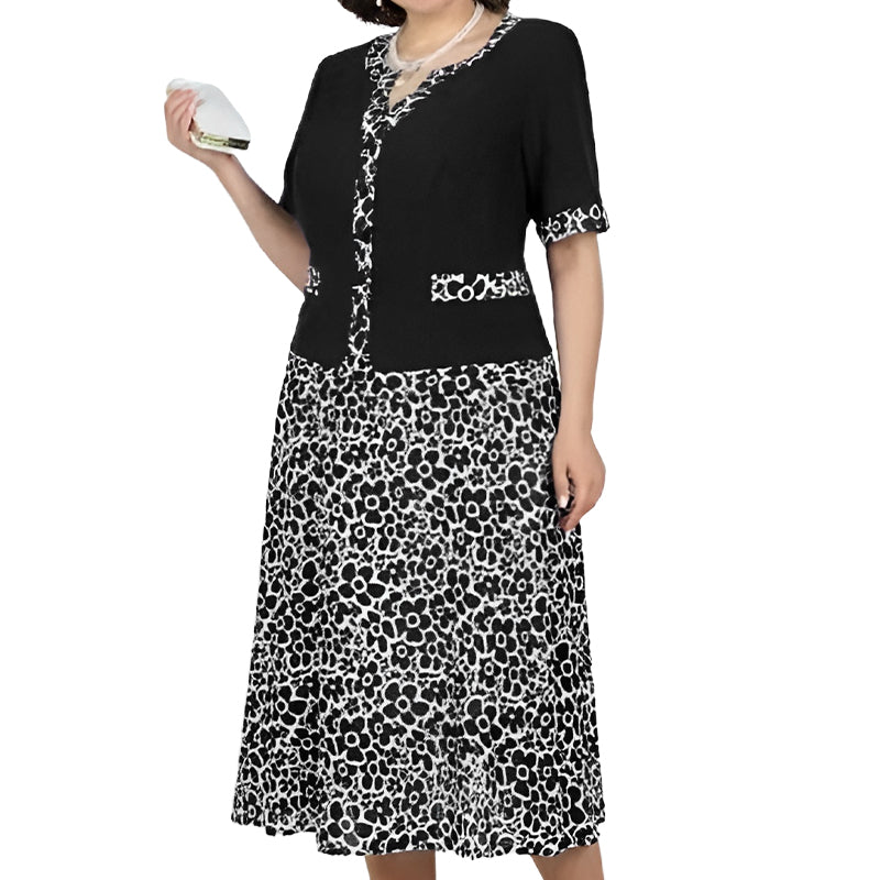 Damska elegancka imitacyjna dwuczęściowa sukienka z kwiatowym wzorem