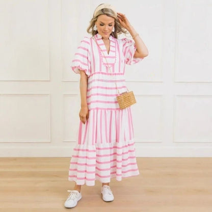 🌸Damska letnia sukienka w paski, luźna, swobodna, z krótkim rękawem