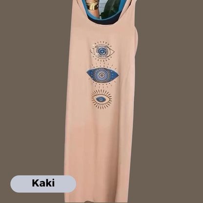 🔥Damska długa sukienka bez rękawów z wzorem w oczy👗