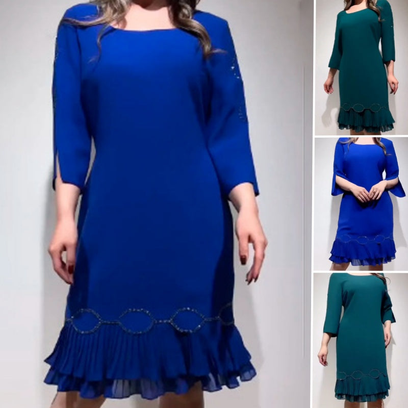 💝Elegancka sukienka z okrągłym dekoltem i falbaniastym dołem