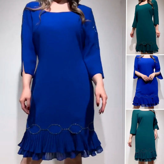 💝Elegancka sukienka z okrągłym dekoltem i falbaniastym dołem