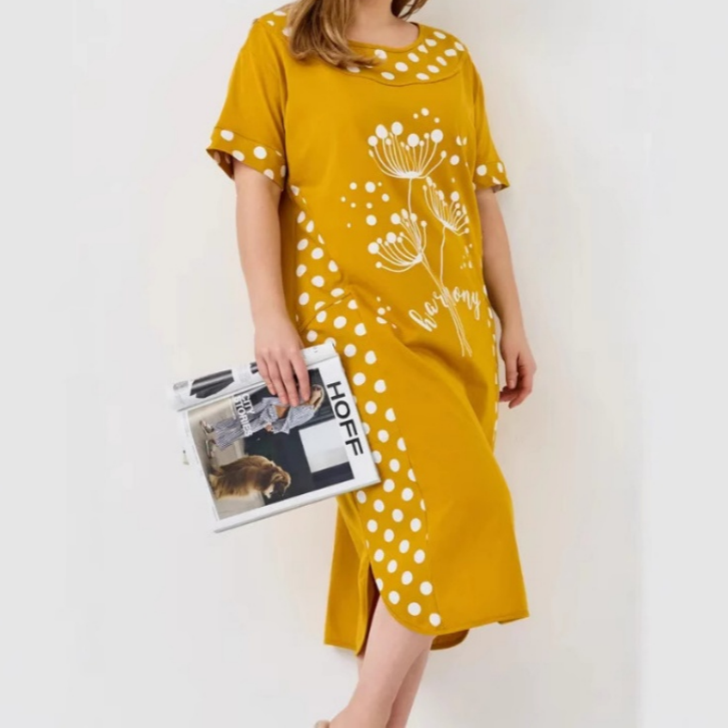Letnie luźne sukienki damskie z krótkim rękawem i nadrukiem w kształcie litery A