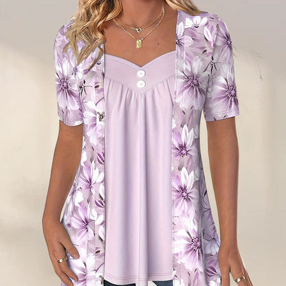 👚Damski patchworkowy top w nieregularne kwiaty✨