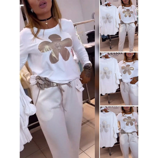 Top damski z nadrukiem kwiatowym i dekoltem