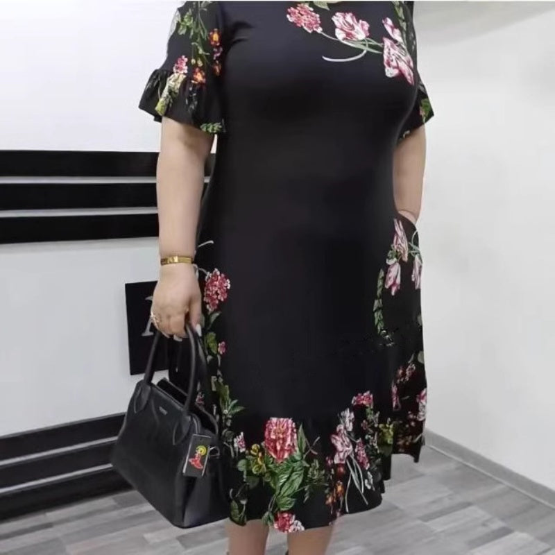 🌺Elegancki nadruk w dużym rozmiarze, sukienka z falbankami