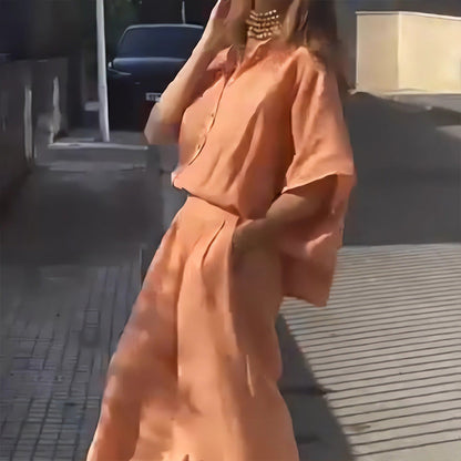 Dwuczęściowy komplet damski Casual z bawełny i lnu