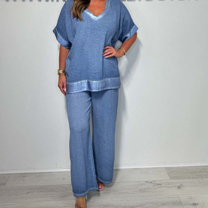 🌷💗Swobodny dwuczęściowy zestaw z dekoltem w kształcie litery V