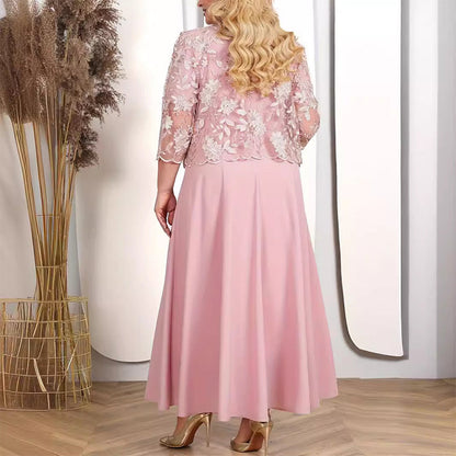 ✨Damska sukienka w jednolitym kolorze z koronkowym haftowanym żakietem