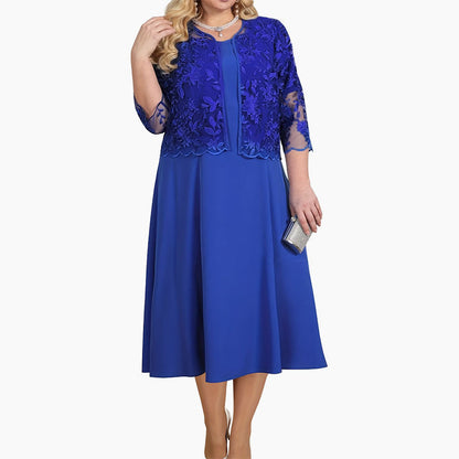 ✨Damska sukienka w jednolitym kolorze z koronkowym haftowanym żakietem