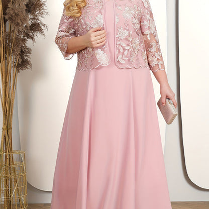 ✨Damska sukienka w jednolitym kolorze z koronkowym haftowanym żakietem