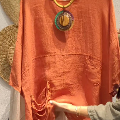 ✨Lniany top z kieszeniami bocznymi dla kobiet o luźnym kroju