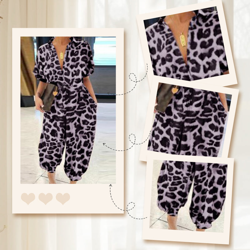 💜✨Damski luźny, zapinany na guziki kombinezon z krótkim rękawem