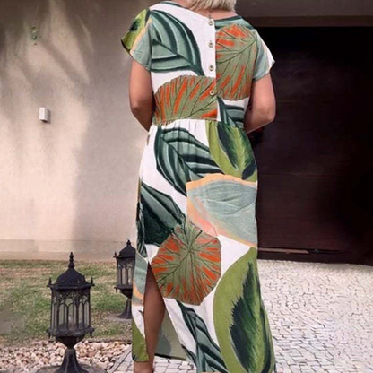 🌸 Sukienki damskie z krótkim rękawem i nadrukiem z rozcięciem z boku i rozcięciem z boku