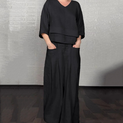 Nieregularny dół Bawełniany lniany zestaw dwuczęściowy z krótkim rękawem