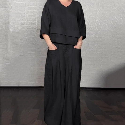 Nieregularny dół Bawełniany lniany zestaw dwuczęściowy z krótkim rękawem