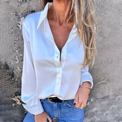 🎊 Letnie nowości🎊 Elegancka satynowa koszula z długim rękawem