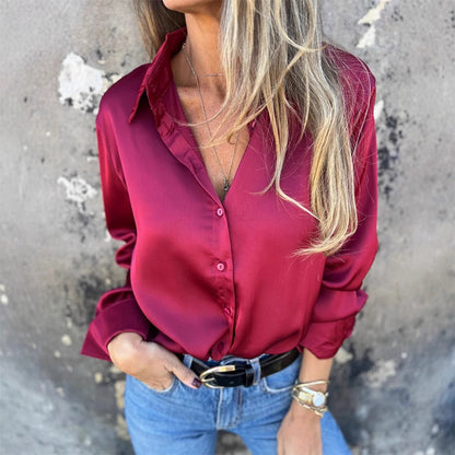 🎊 Letnie nowości🎊 Elegancka satynowa koszula z długim rękawem