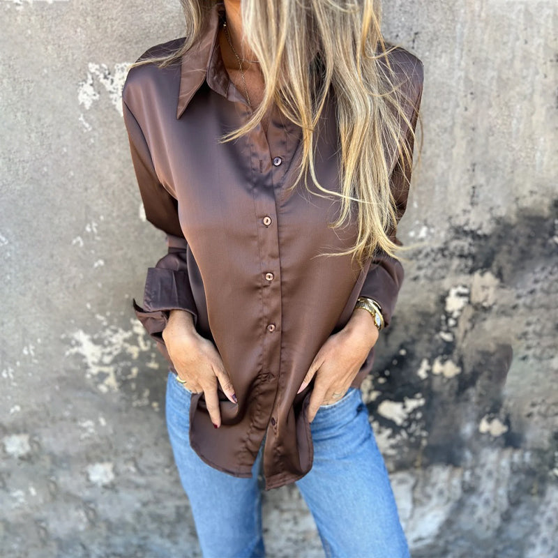 🎊 Letnie nowości🎊 Elegancka satynowa koszula z długim rękawem