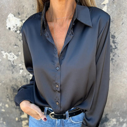 🎊 Letnie nowości🎊 Elegancka satynowa koszula z długim rękawem