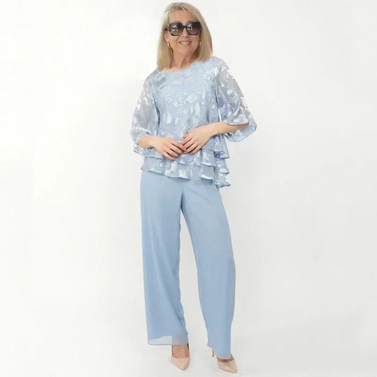 Eleganckie damskie topy z wiązaniem i szerokie spodnie w komplecie