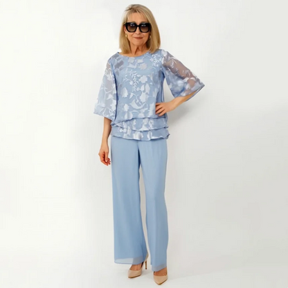 Eleganckie damskie topy z wiązaniem i szerokie spodnie w komplecie