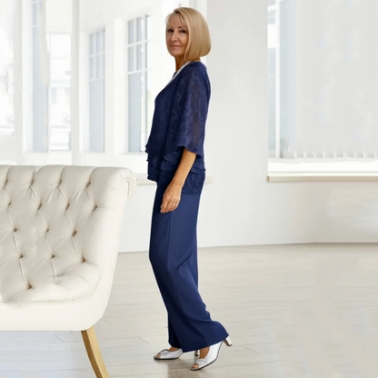 Eleganckie damskie topy z wiązaniem i szerokie spodnie w komplecie