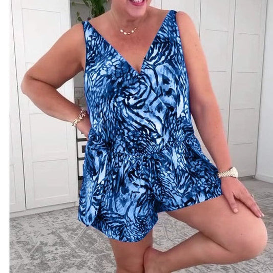 💝 2025 Bezrękawnikowy kostium kąpielowy z nadrukiem i dekoltem w serek