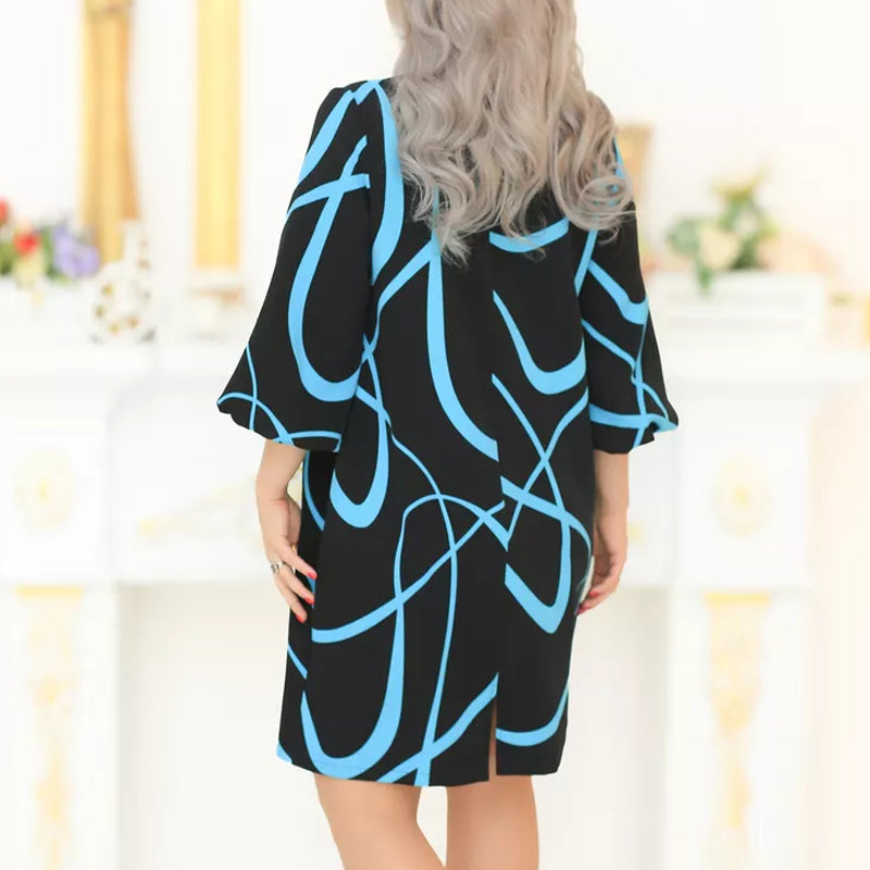 🌸 Sukienka z nadrukiem z okrągłym dekoltem i rękawem siedem czwartych