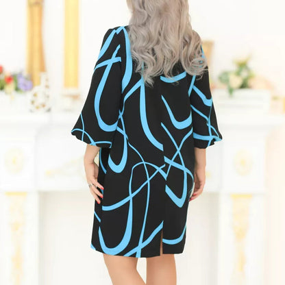 🌸 Sukienka z nadrukiem z okrągłym dekoltem i rękawem siedem czwartych