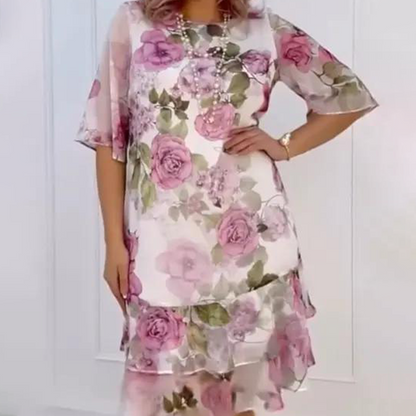 🌺Różowa sukienka z szyfonu z falbankami