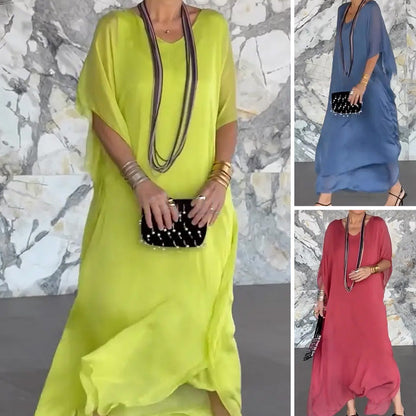 Damska przewiewna luźna sukienka maxi z dekoltem w serek