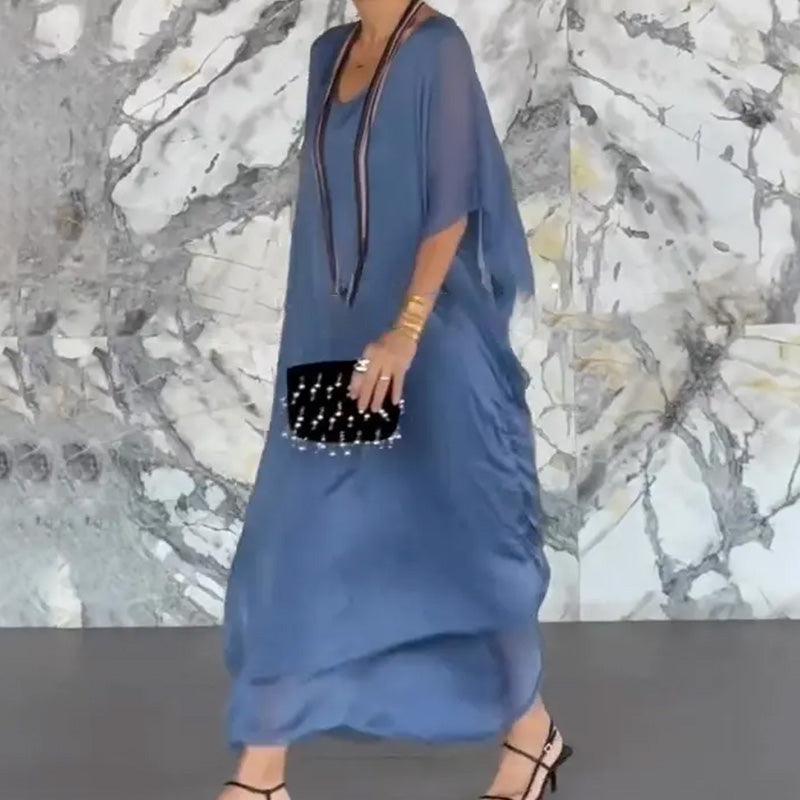 Damska przewiewna luźna sukienka maxi z dekoltem w serek