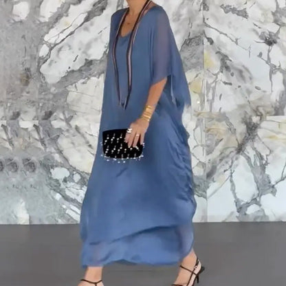 Damska przewiewna luźna sukienka maxi z dekoltem w serek