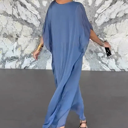 Damska przewiewna luźna sukienka maxi z dekoltem w serek