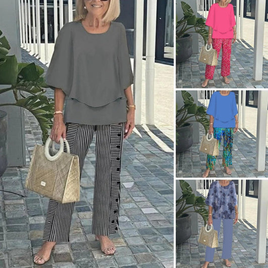 🌸Damski casualowy zestaw spodni z okrągłym dekoltem i półrękawkiem z nadrukiem