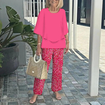 🌸Damski casualowy zestaw spodni z okrągłym dekoltem i półrękawkiem z nadrukiem